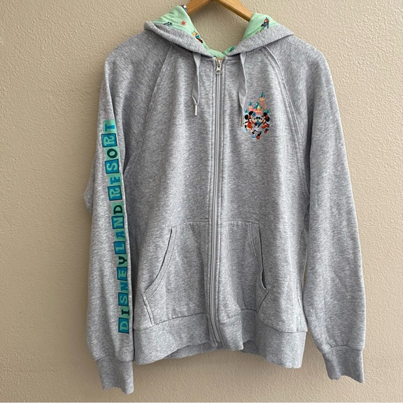 Disney Resorts Womens XL Gray Embroidered Graphic Zip up Hoodie with Drawstrings - Picture 7 of 13